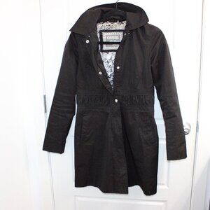 Guess Jacket Womens' Size Small Black Long Line Trench With Detachable hood